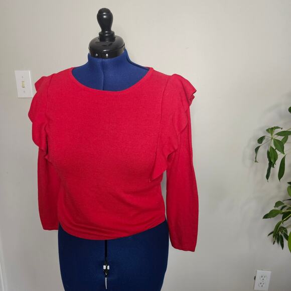 A.N.A Petites Knit Ruffle Merino Wool Sweater Size Med - Picture 1 of 9